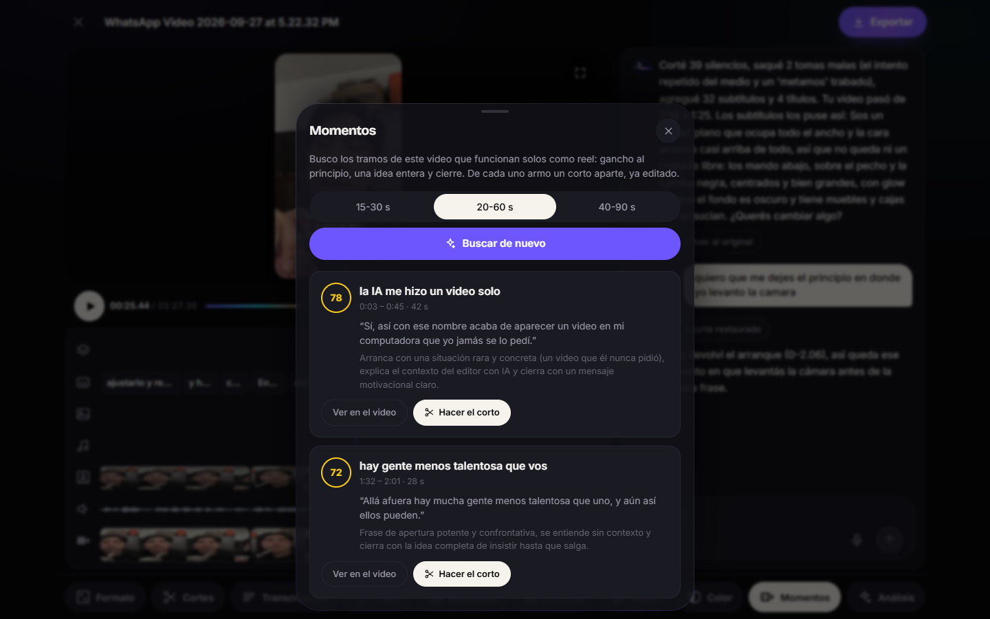 Momentos: cortos sacados de un video largo